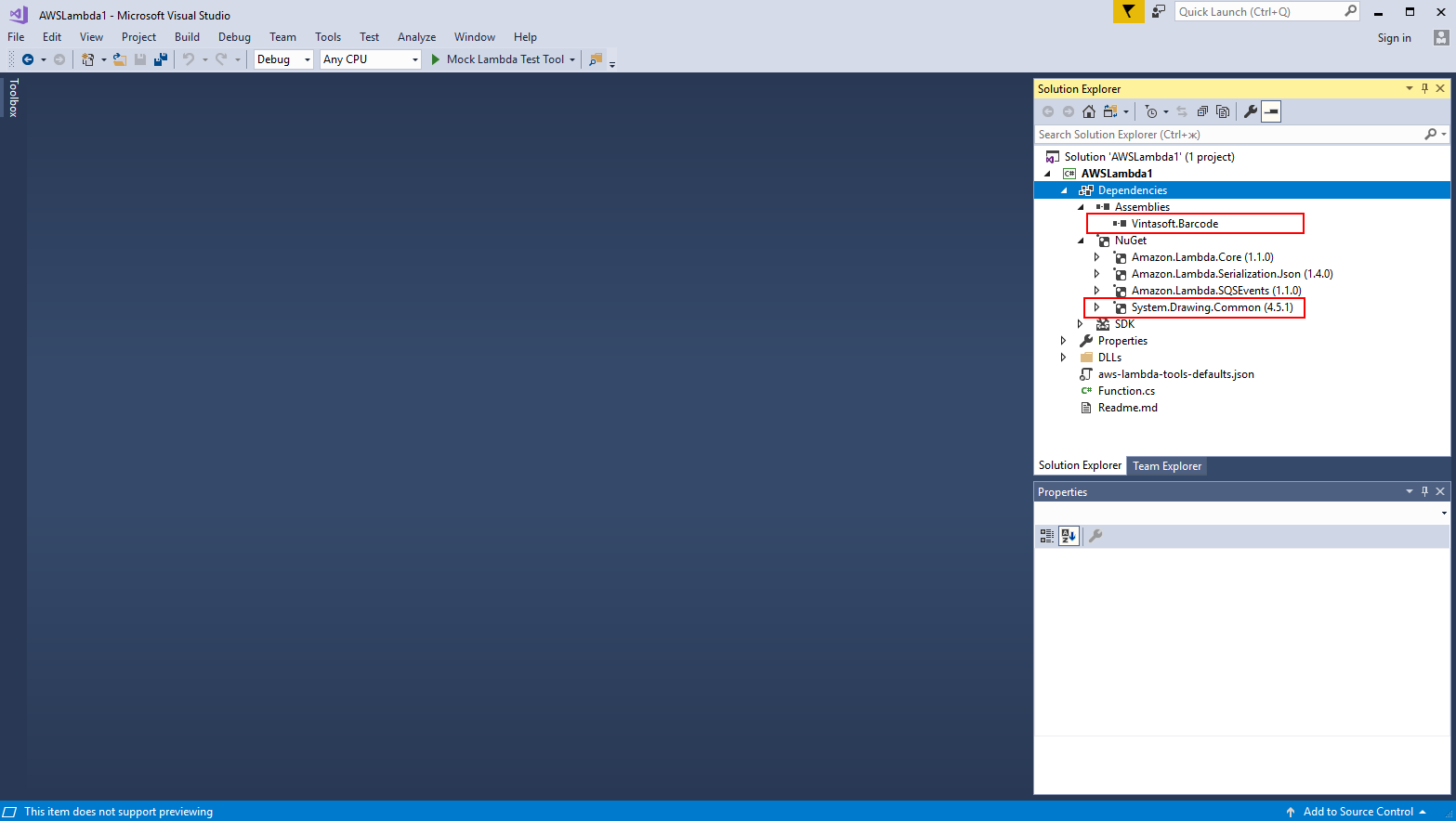 Добавление Vintasoft.Barcode.dll к AWS Lambda проекту в Visual Studio