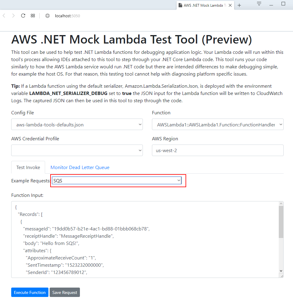 Отправка SQS запроса к AWS Lambda функции