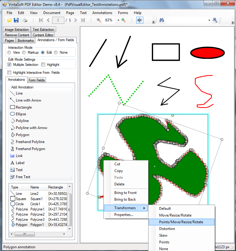 Копирование, редактирование и удаление PDF аннотаций в VintaSoft PDF Editor Demo