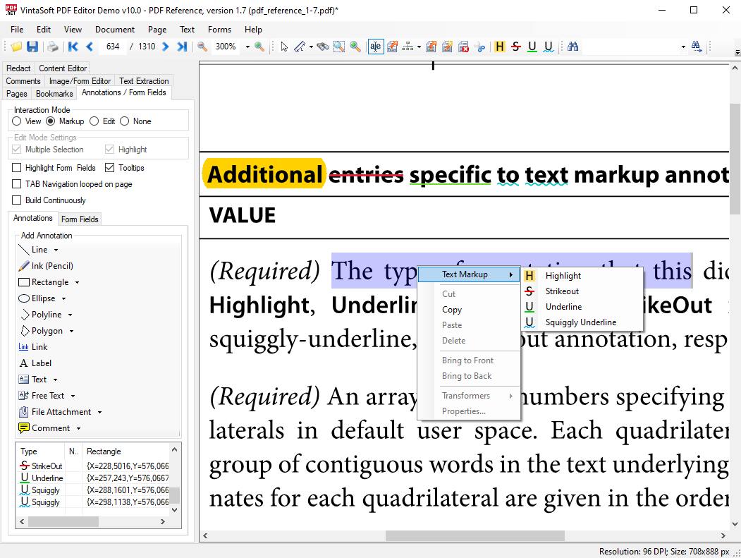 Vintasoft PDF Editor Demo: Маркировка выделенного текста на PDF странице с помощью контекстного меню