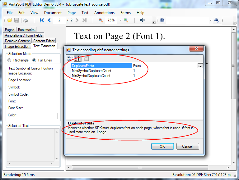 Стандартные настройки для обфускации текста в PDF документе