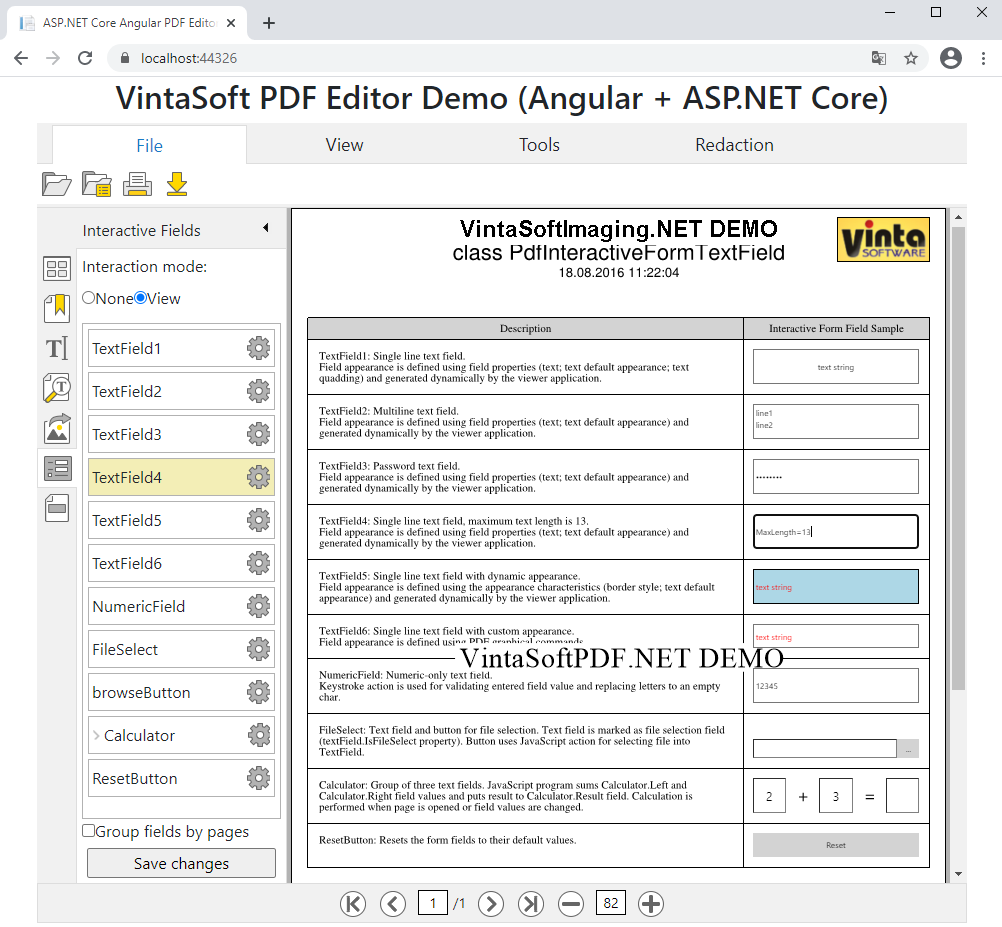 VintaSoft Imaging .NET SDK 10.0: ASP.NET Core Angular PDF Editor Demo